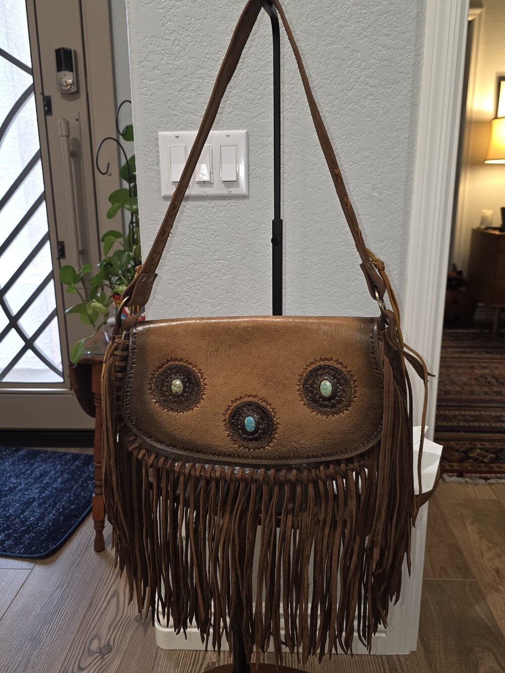 Handmade Fringe Leather Crossbody Bag in Brown